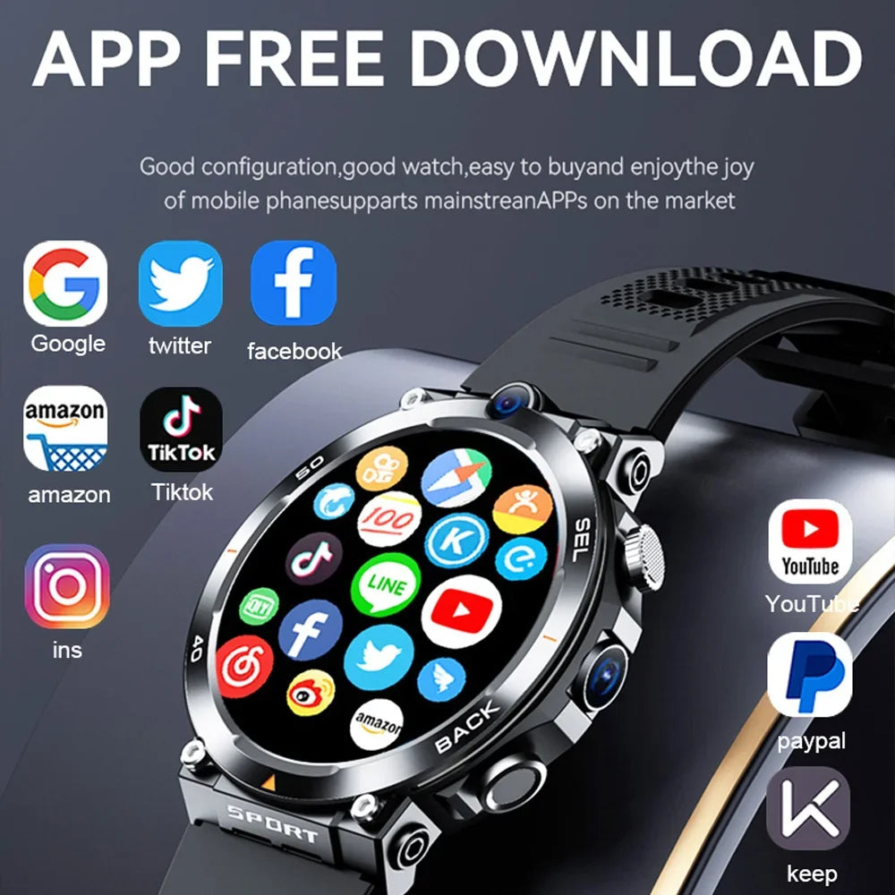 4G LTE Smart Watch 2025 Android Os GPS Video Voice Wi-Fi Call Messaging HD Dual Cameras 4G Sim Card Call WIFI Men'S Smartwatch