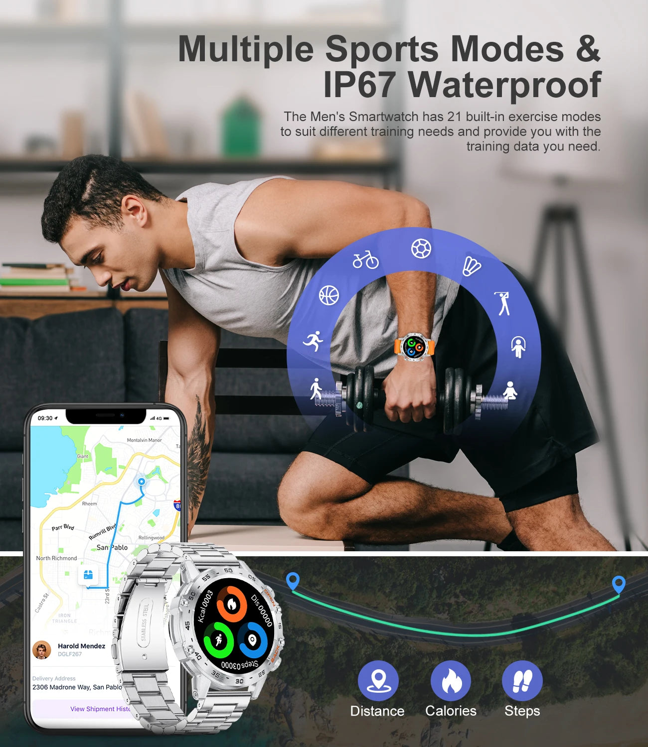 Montre intelligente de sport de plein air pour homme