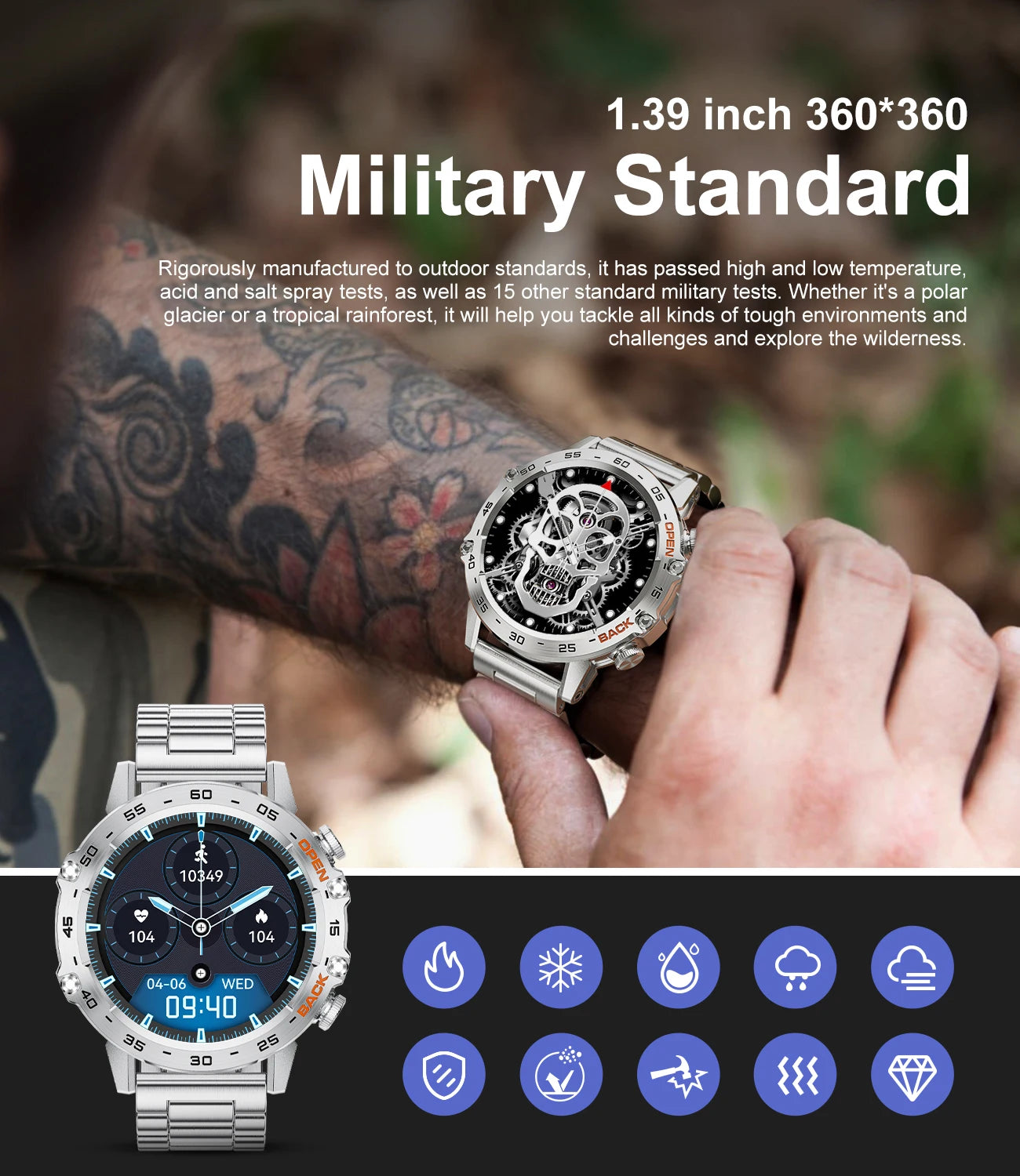 Montre intelligente de sport de plein air pour homme