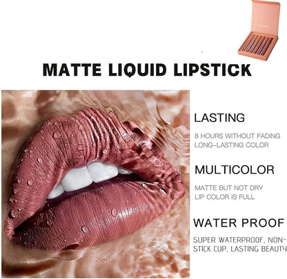6 Couleurs Set Rouge À Lèvres Liquide Mat, Mat Rouge À Lèvres Nude Ensemble Velouté Longue Durée Antiadhésif Tasse, Cadeau De Rouge À Lèvres (02)